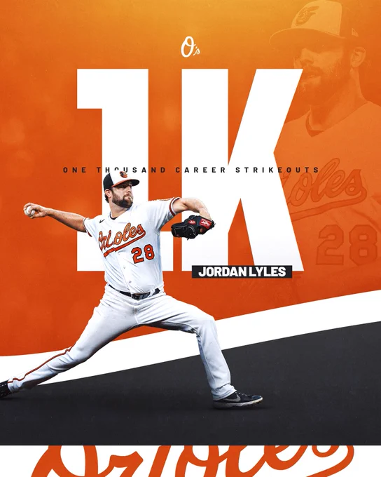 Graphic for Jordan Lyles’ 1,000th career MLB strikeout. Photo features Lyles delivering a pitch.