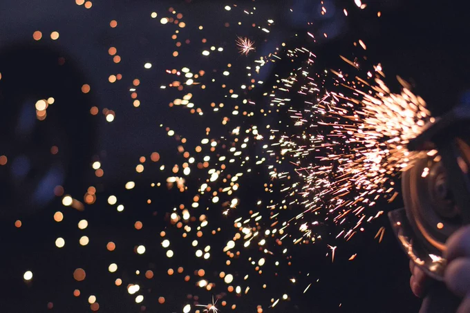 Sparks from machinery; it looks like fireworks.