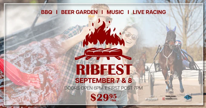 Live racing is just around the corner at Elements Casino Surrey! 🐎 

To help celebrate, BC Racebook and HRBC have joined together for a like and share contest for opening weeks RIBFEST!

Contest winner will receive 5 tickets to their choice of September 7th or 8th.
To enter 📝
📍LIKE this post
📍SHARE this post
📍TAG Three friends in the comment section below

Contest will close September 4th at 5pm PST. Winner will be announced the morning of September  5th. 
