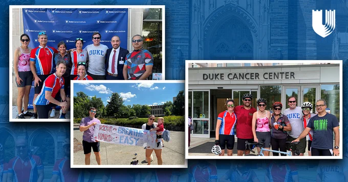 Bicyclists and supporters of the Ride Hard Breathe Easy charity ride.