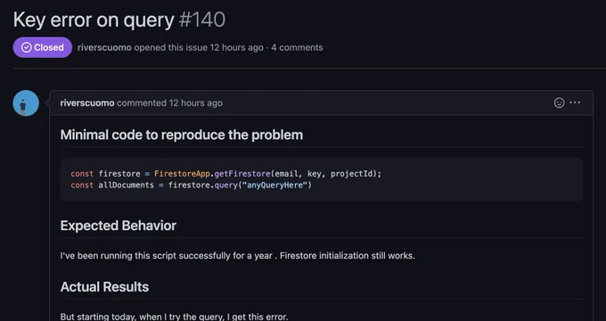A screenshot of a GitHub issue linked in the tweet.