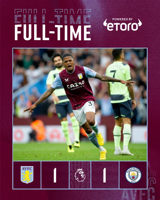 Full-time: Aston Villa 1 Manchester City 1