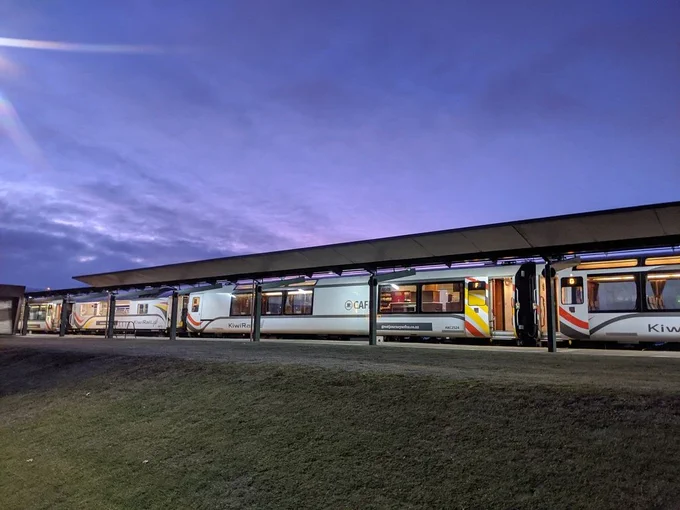 TranzAlpine departing Christchurch on an early July morning