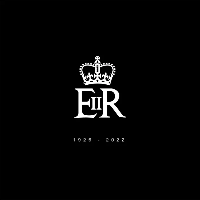 Black square with white crown and EIIR 1926 - 2022
