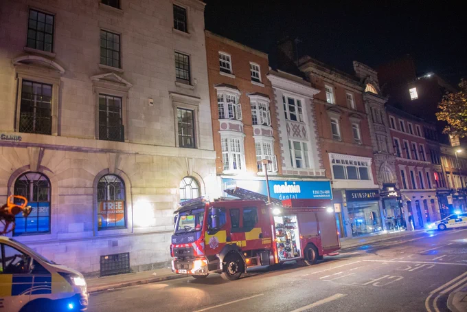 Fire engine parked on John Dalton Street
