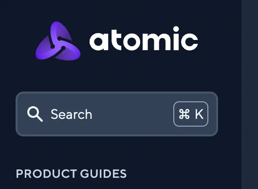 Screenshot of the new searchbar on the Atomic Financial docs site. 
