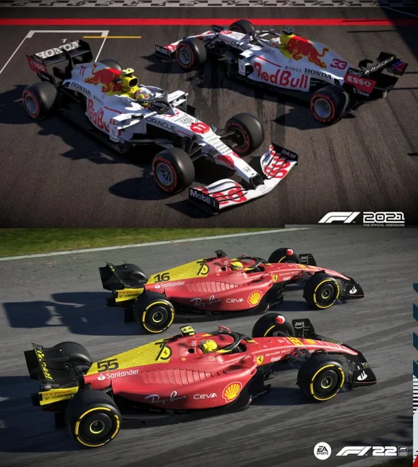 Top: Red Bull's special livery from the 2021 Turkish Grand Prix
Bottom: Ferrari's 75th anniversary livery for the 2022 Italian Grand Prix