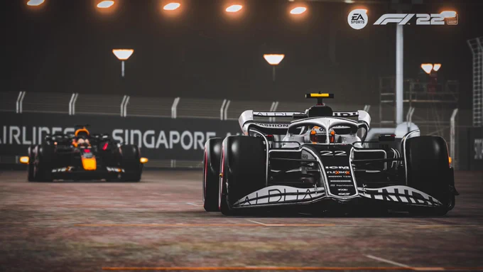 Tsunoda and Verstappen around the Singapore Grand Prix Circuit