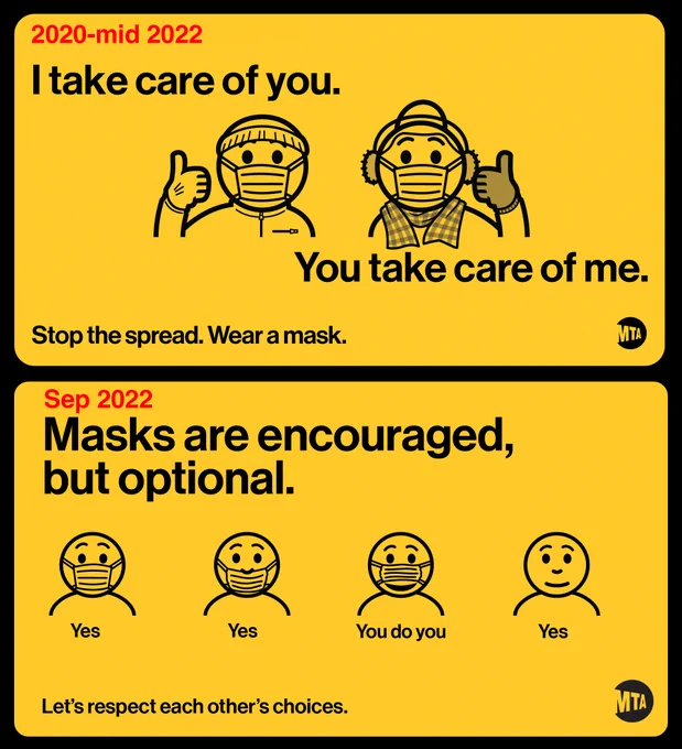 Change in MTA masking signs from 2020 to 2022