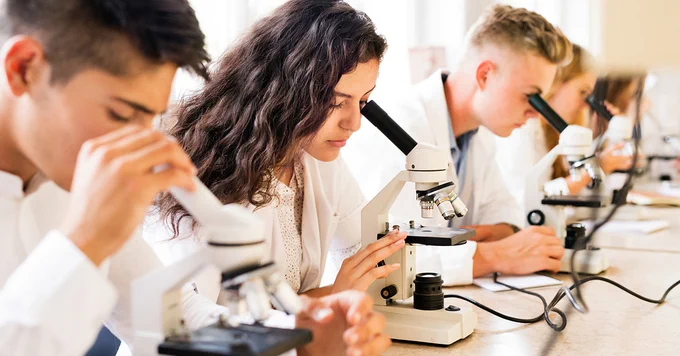 High school students in a science class.