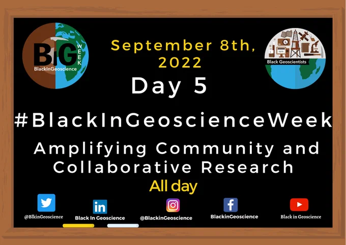 September 8th, 2022
Day 5
#BlackInGeoscienceWeek 
Amplifying Community and Collaborative Research 
All day