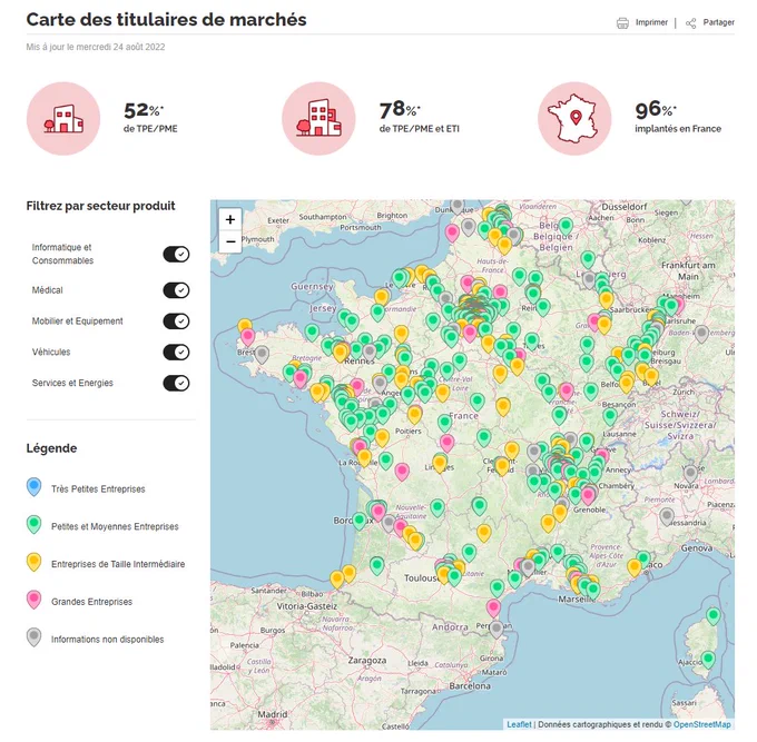 Découvrez les 700 fournisseurs de l'#UGAP grâce à la #carte interactive des titulaires de marchés ! Un outil utile dans vos démarches de #commandepublique.
🗺️Alors, quels sont les fournisseurs les plus proches de chez vous ?