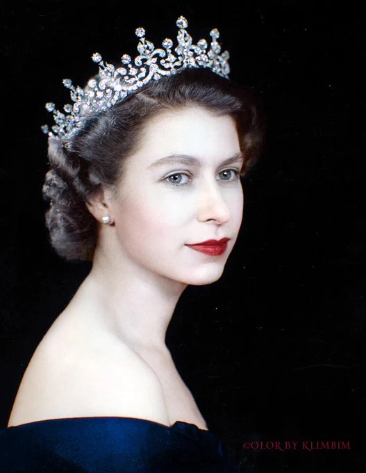 A colour portrait of her Majesty in her youth