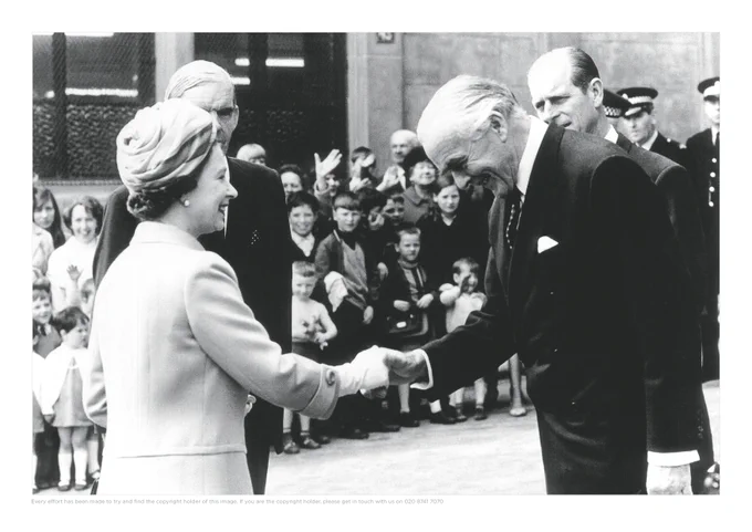 Her Majesty The Queen visits HarperCollins in Glasgow in May 1969