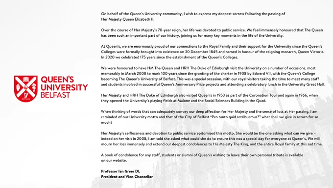 The image shows a statement from our Vice-Chancellor. The full text can be found via the link, due to the length of the statement not fitting in the ALT text area. Thanks