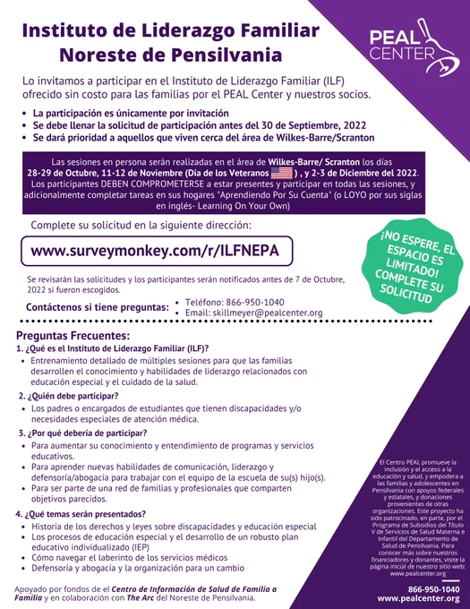 Instituto de Liderazgo Familiar (ILF): Noreste de Pensilvania