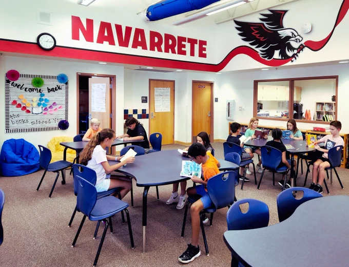 Students reading in the library at Navarrete Elementary School. 