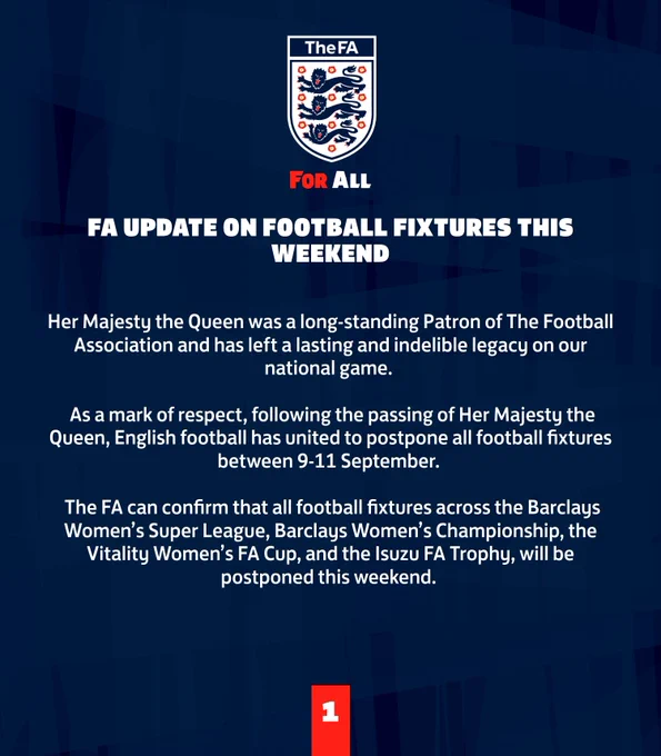 An FA update on football fixtures this weekend.