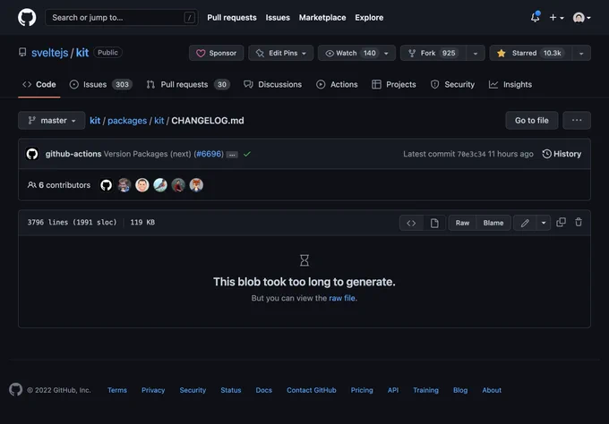 'This blob took too long to generate.' message in GitHub

sveltejs/kit/packages/kit/CHANGELOG.md