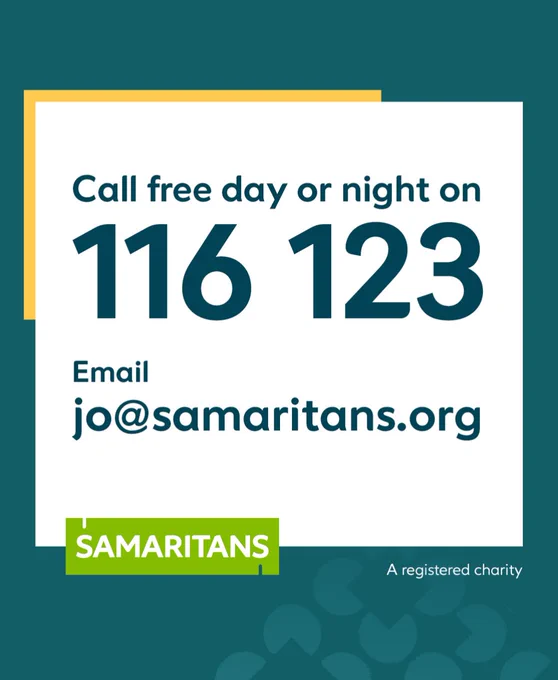 Call free day and night on 116 123 or email jo@samaritans.org