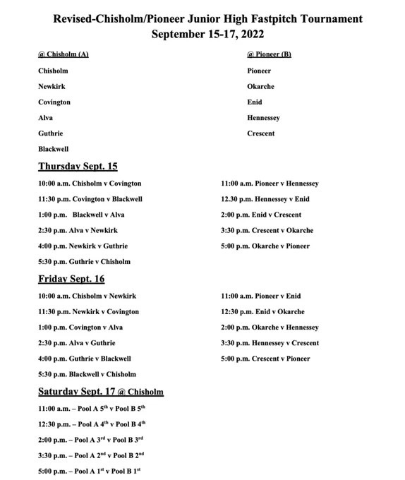 MS Softball Tournament Information