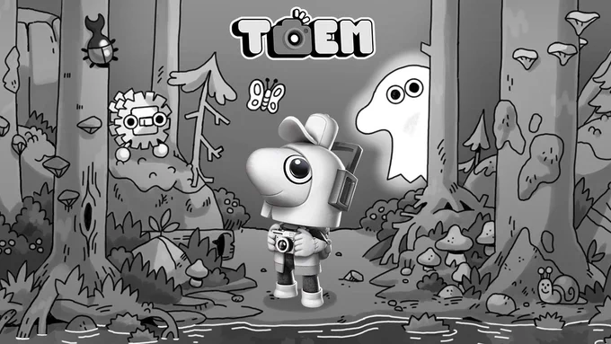 Sackboy dressed in a TOEM costume, holding a camera.
Imitating the cover art of the video game, TOEM.