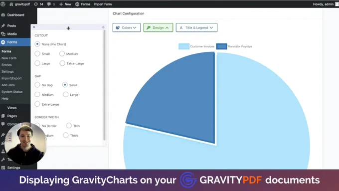 Video screenshot of how to "Display GravityCharts on your Gravity PDF documents”