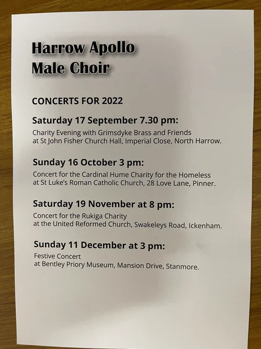 This is the back of that flyer and it lists all the upcoming concerts, details of which can be found on the choir website.