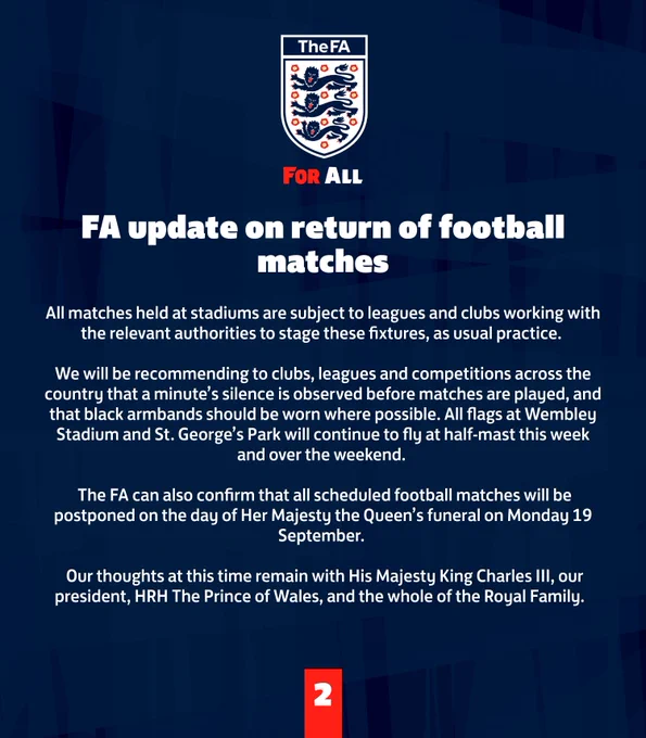 An update from The FA on return of football matches