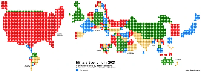 Darling Cartogram - Military Spending in 2021