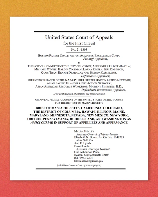Screenshot of amicus brief on red to yellow gradient background.