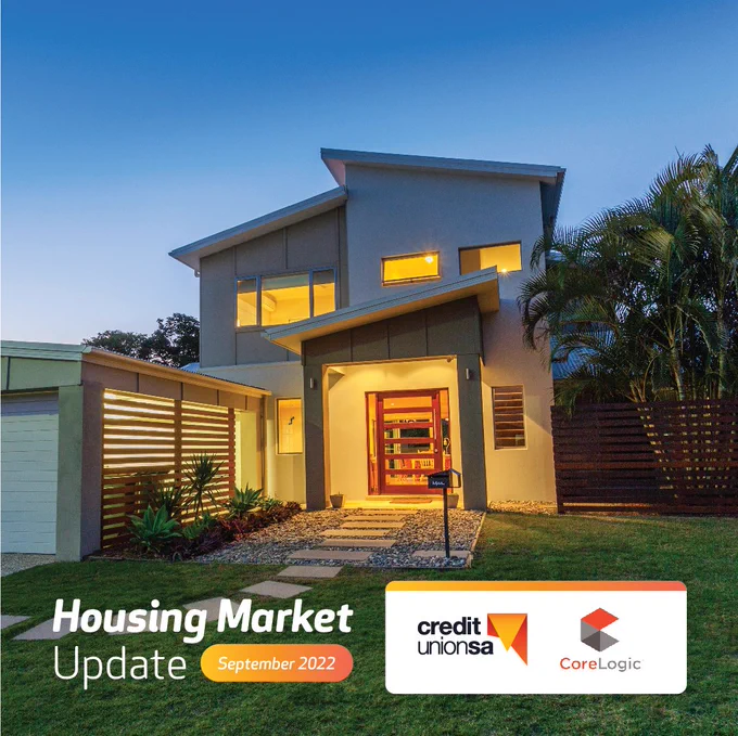 Two storey house lit up with words Housing Market Update September 2022