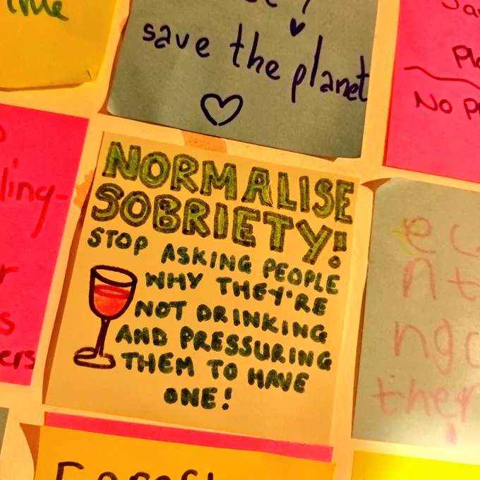 post it note with normalise sobriety written on it 