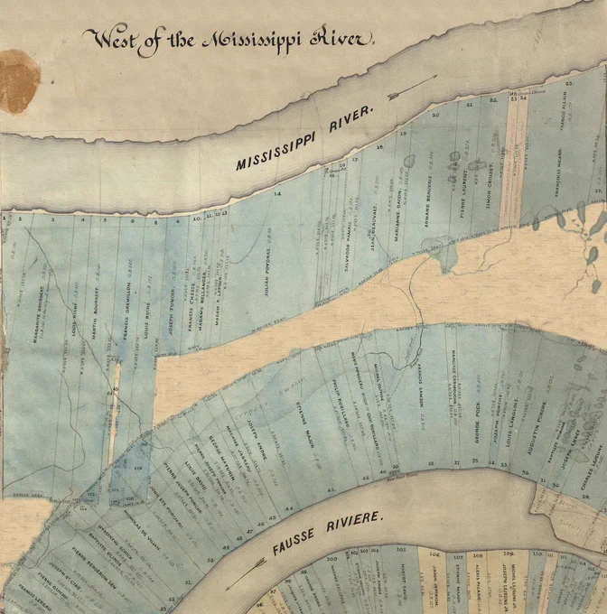 Composite map of Mississippi River and Fausse Riviere [False River] c. 1795 created by Louisiana Slave Conspiracies team, https://lsc.berkeley.edu/sites/default/files/images/1795_repimg.jpg