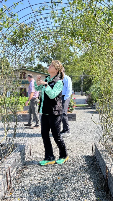 Freel checking out the tomato vine at the 4H Center teaching garden.