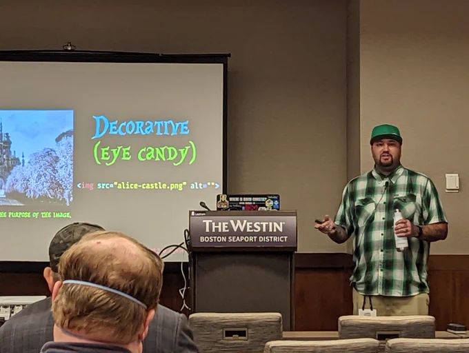 Chris presenting his conference talk with his slides