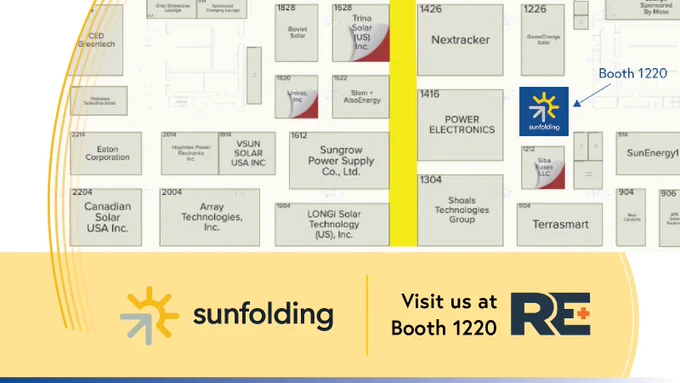 Exhibit hall visitors map showing Sunfolding Booth 1220