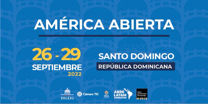 America Abierta flier. Dates 26-29 September written in white and yellow. The event will be hosted in Santo Domingo, Dominican Republic.