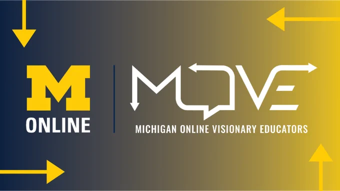 A decorative image featuring the Michigan Online logo, and the words Michigan Online Visionary Educators with a designed "move" acronym.