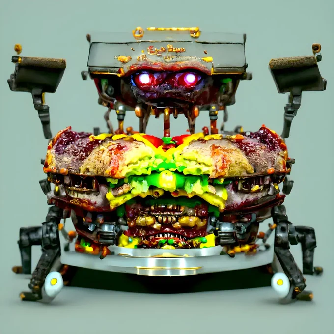 A photo of another Burginator, taken at a local burger shop, the customers and owners were no where to be found.