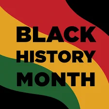 A graphic for Black History Month. The background is African colours, in red, black, yellow and green. The words Black History Month appear over these colours. 