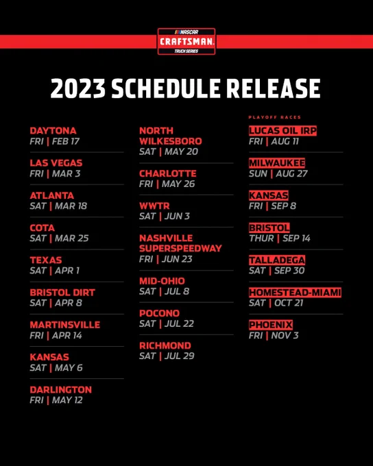 Graphic of the 2023 Craftsman Trucks Series Schedule 