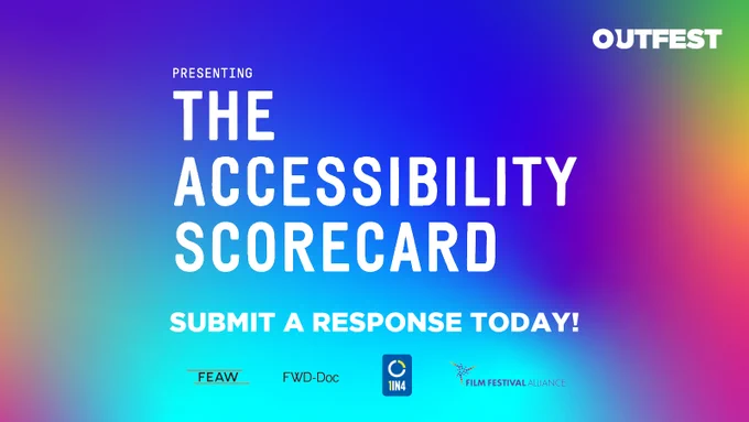 White text on a multicolored background. The text reads "Presenting The Accessibility Scorecard, Submit A Response Today!"