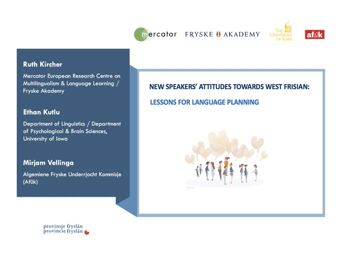 Screenshot of the PowerPoint cover slide for our talk; the full title is "New speakers' attitudes towards West Frisian: Lessons for language planning"