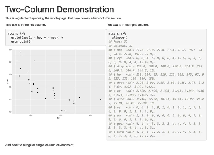 Rendered R Markdown document with two columns of text.