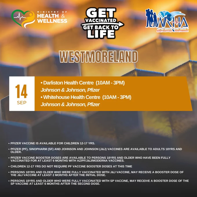 Westmoreland Vax Schedule, Sept. 14