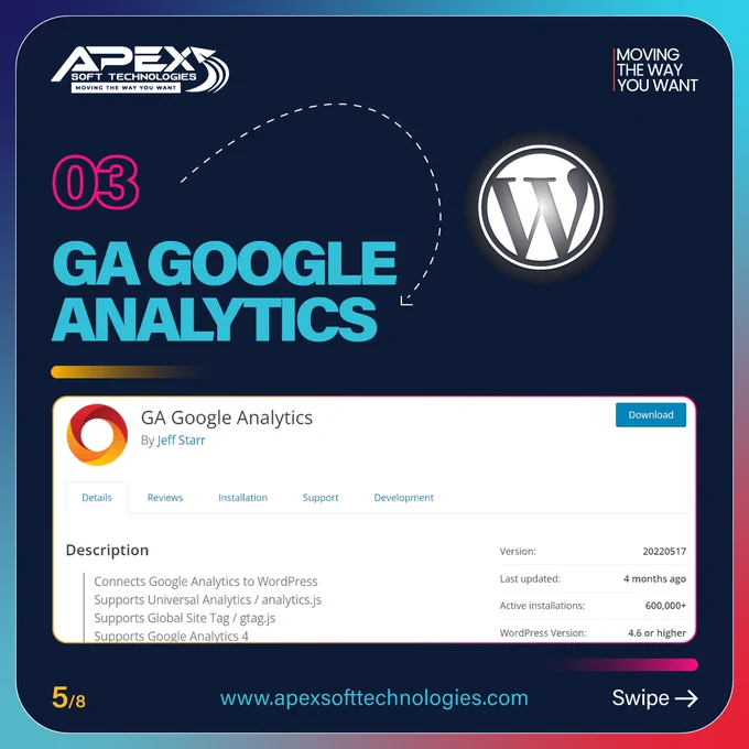 Top Analytics Wordpress Plugins
By @ApexiansDotCom 
.
.
.
.
#wordpress #googleanalytics #bestwordpressplugins #wptutorials #wpthemes #wordpressexpert #bestanalyticsplugins #wordpressdeveloper #wordpresswebsite #learnwordpress #wordpresswebsites