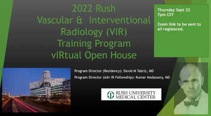 Please join us Thursday Sept 22 to learn about the three VIR training programs offered at Rush! Registration link: https://forms.office.com/r/Wj5tZLFLWD