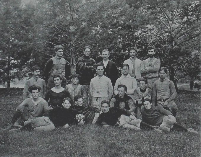 A black and white photo of the 1895 Iowa State football squad