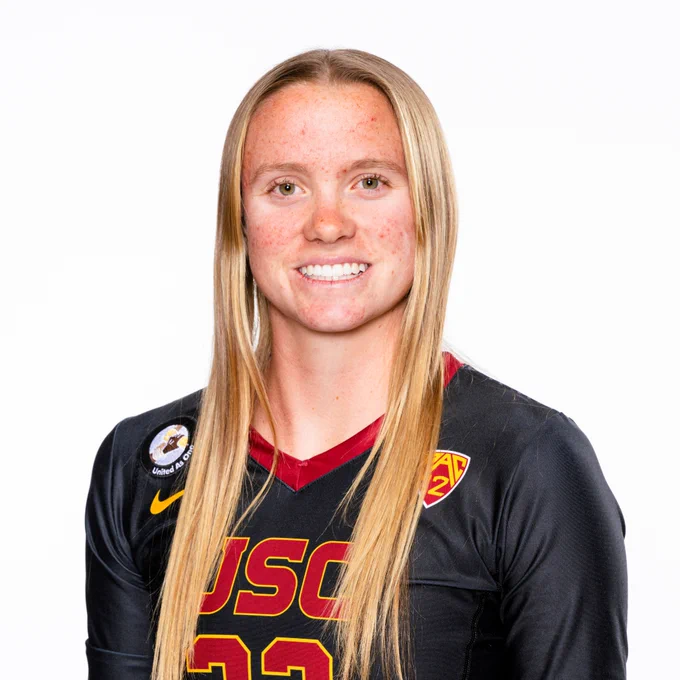 Megan Kraft smiling at camera wearing USC apparel. 